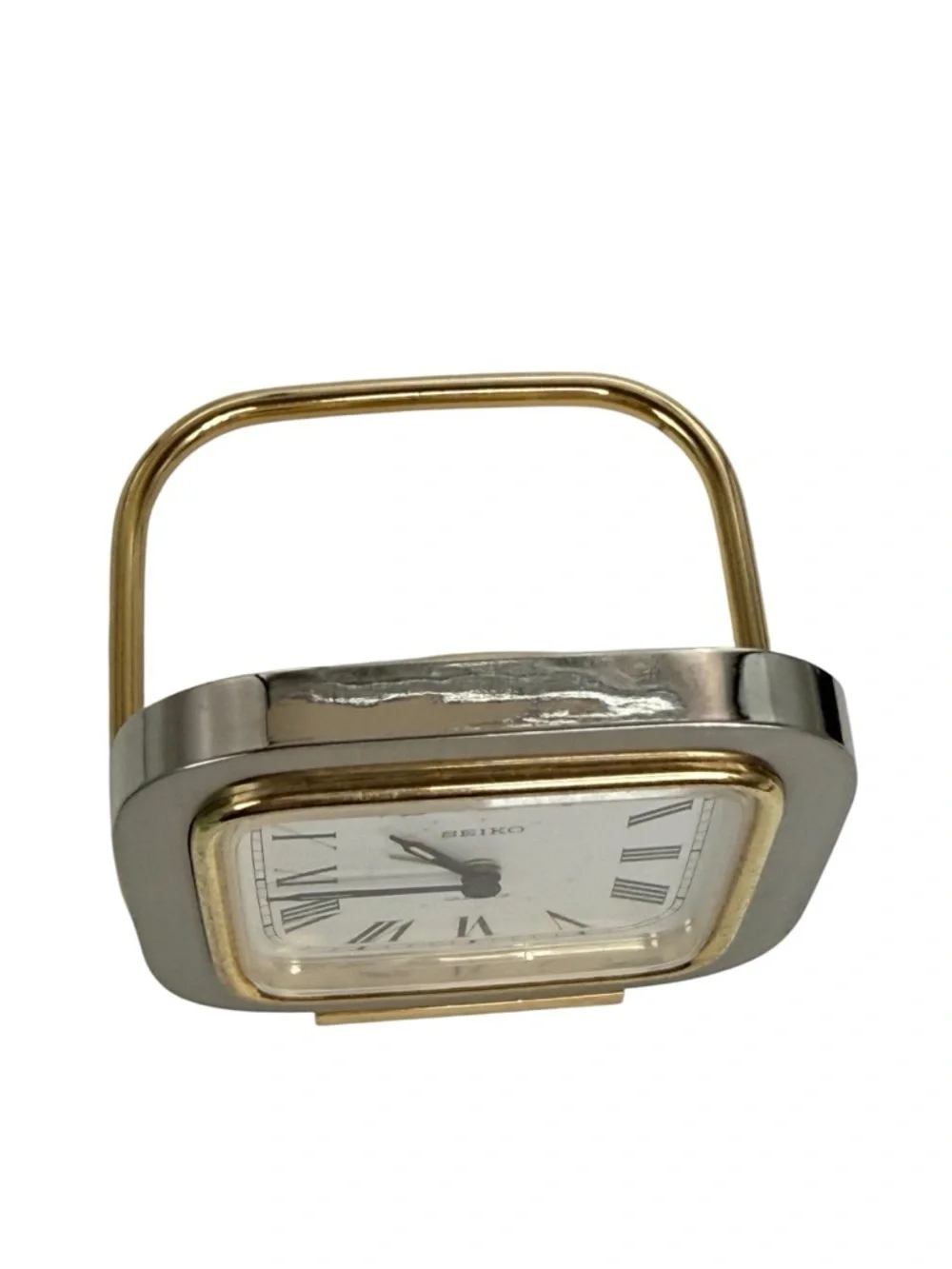 Seiko Gold Travel Alarm Clock - Gold Tone Desk Clock MCM Japanese movement